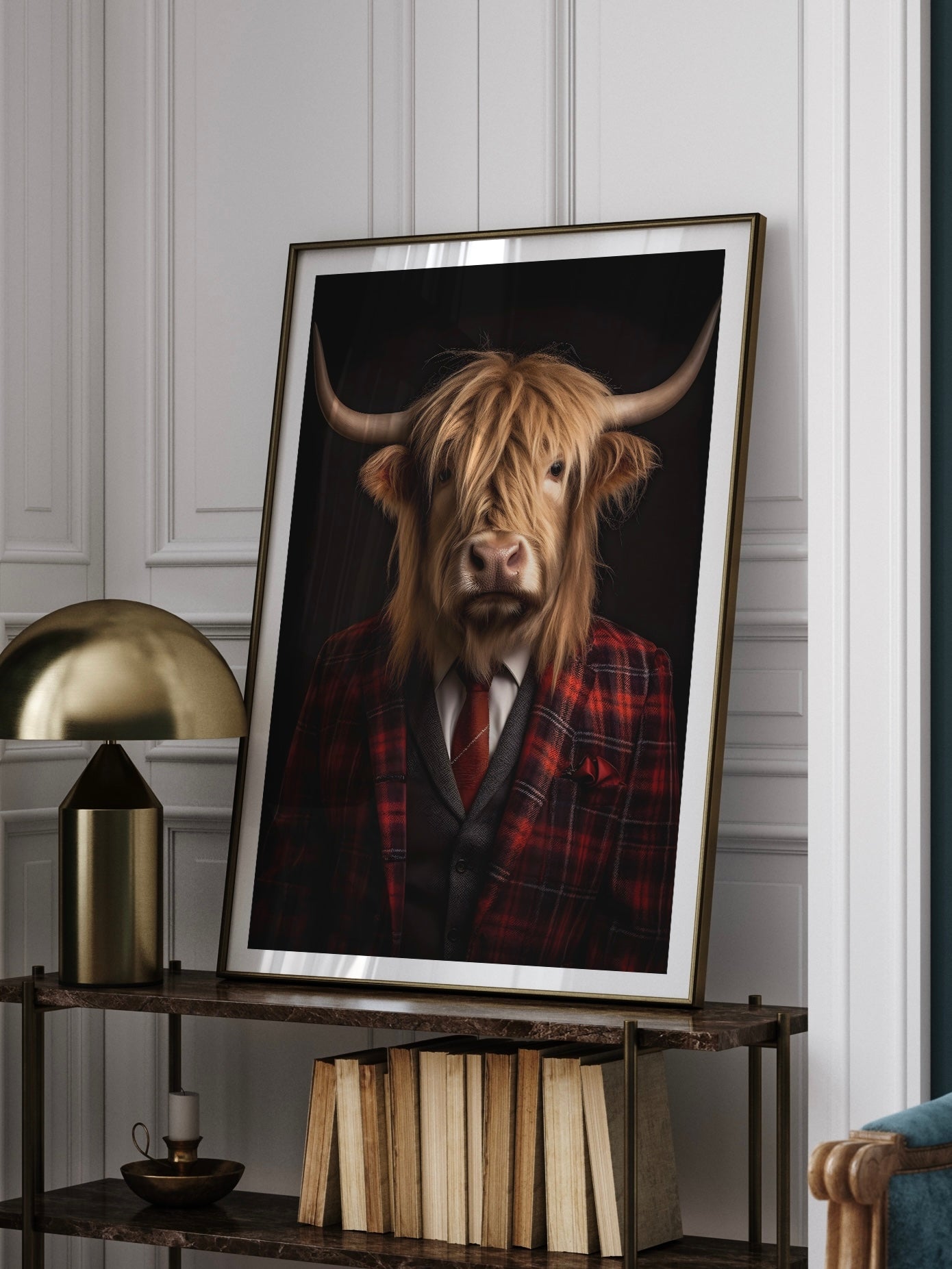 Mr Scottish Highland Cow | Altered Dapper Highland Cow Wall Art Print