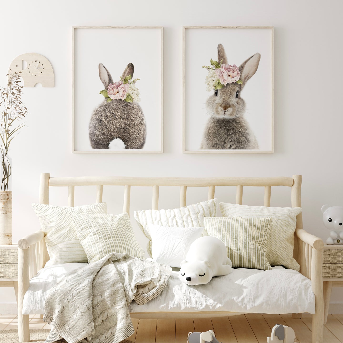 Floral Bunny Nursery Gallery Wall By Lola Peacock |  Set of 2 Gallery Prints