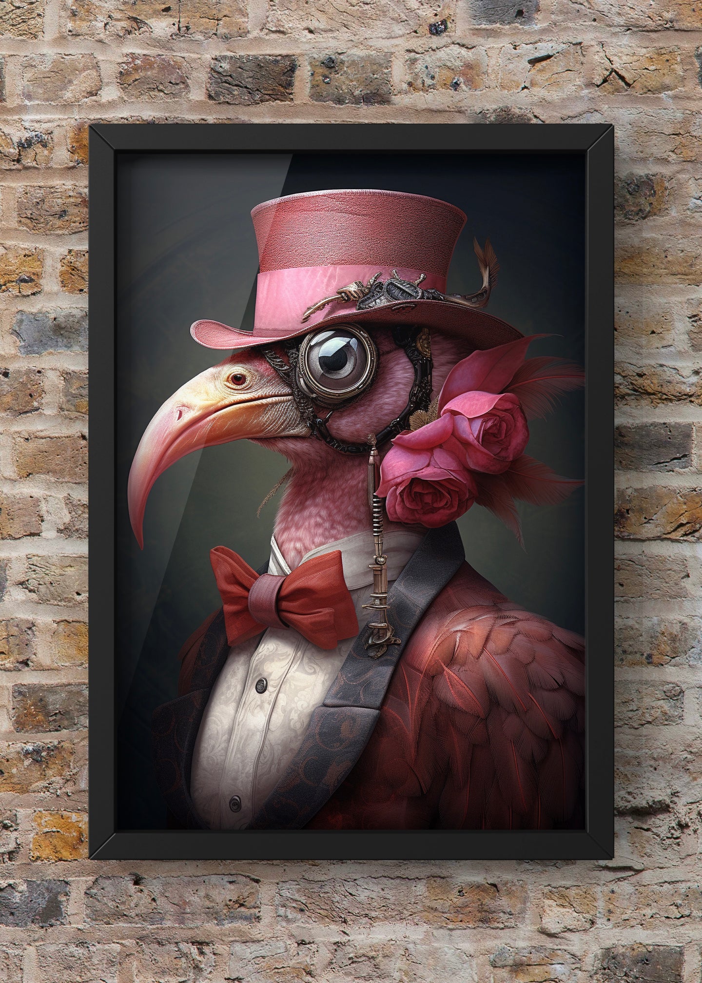 Steampunk Flamingo Print | Altered Animal Portrait Wall Art