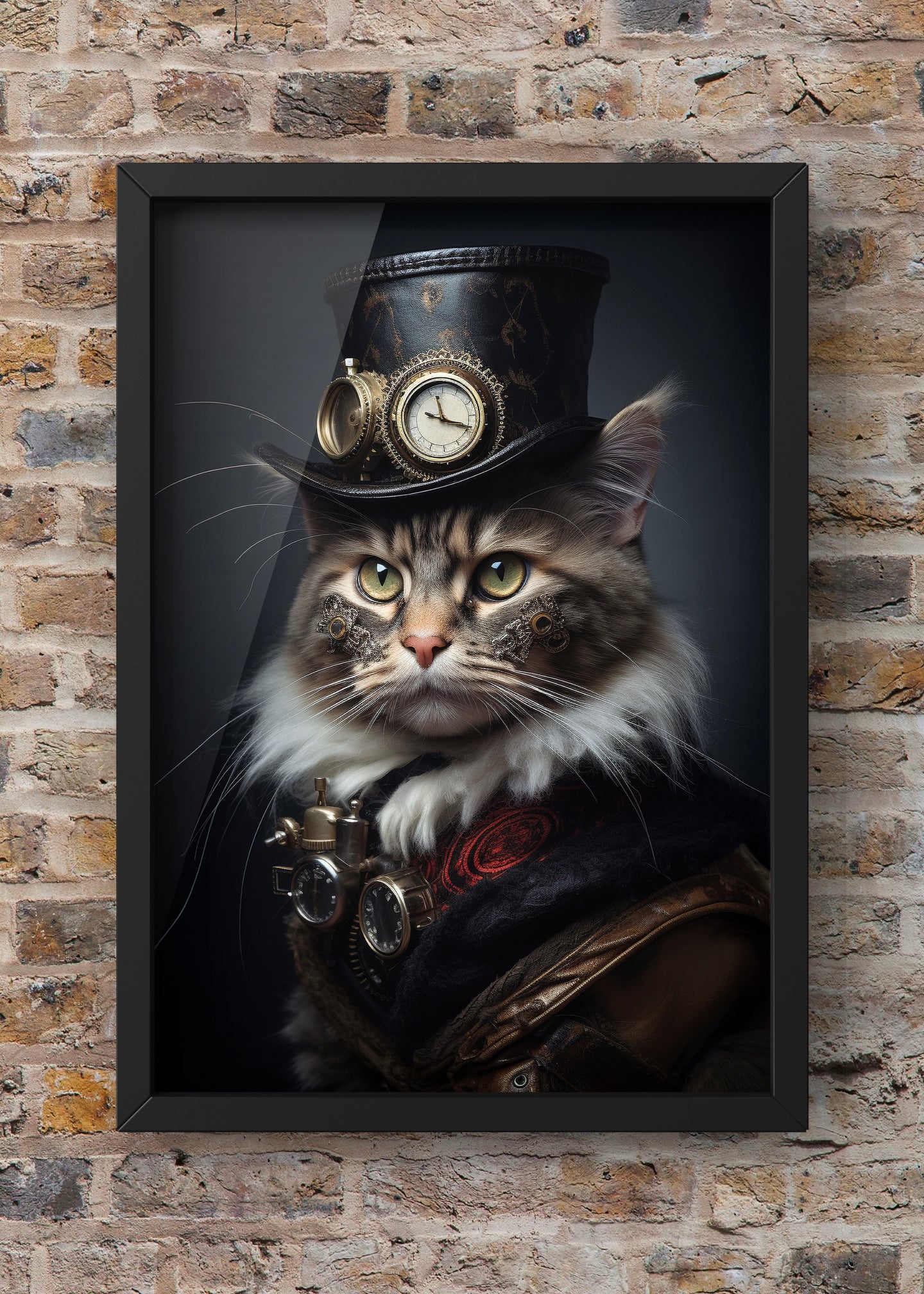 Steampunk Mr Puss Cat Print | Altered Cat Portrait Wall Art