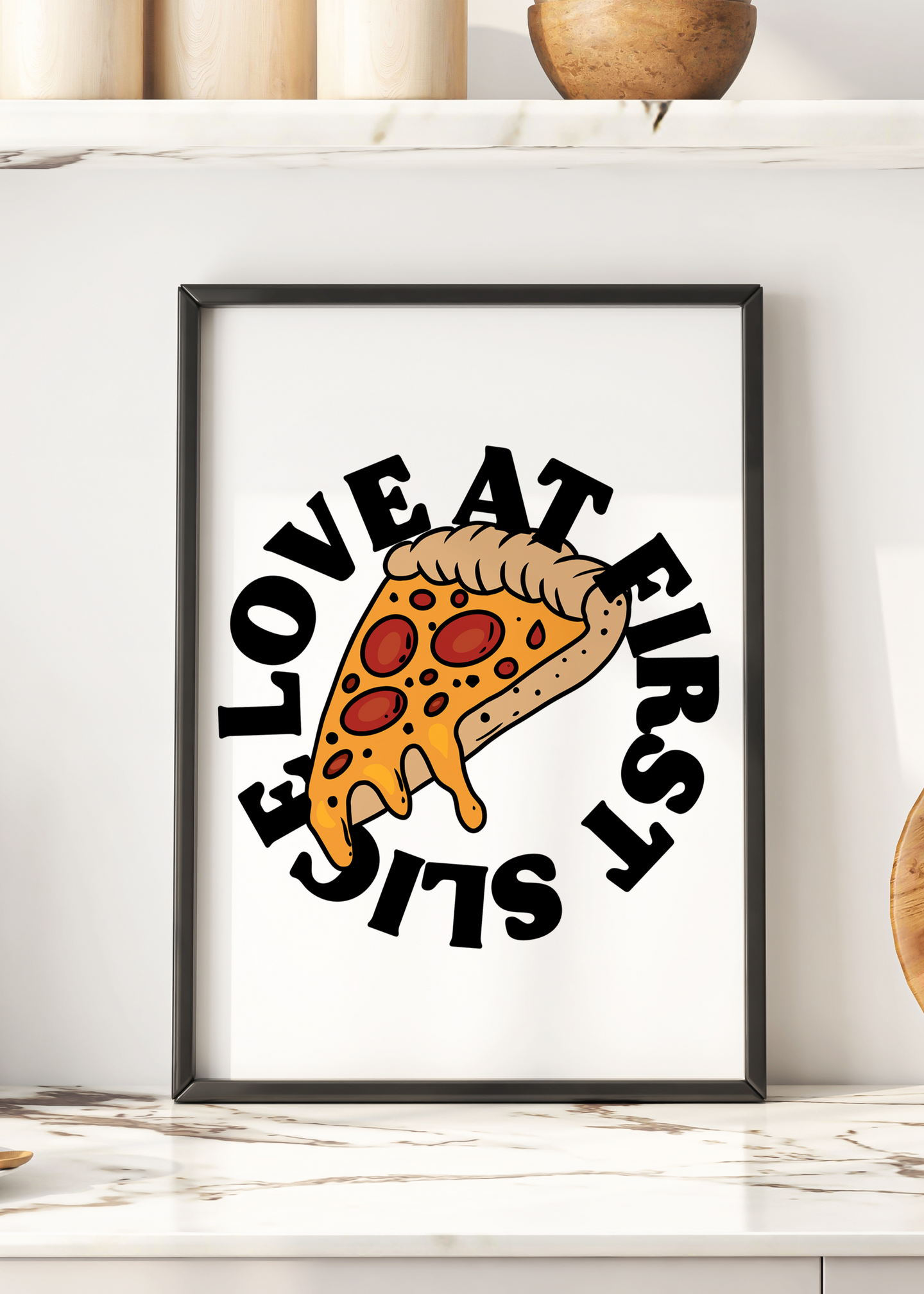 Love At First Slice Print Quote Print | Pizza Art Optional Colours | By Pink Giraffe Print Co