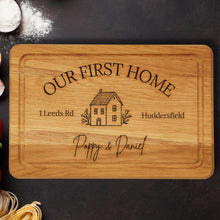 Load image into Gallery viewer, Personalised House Warming Wooden Chopping Board | Gift for Sister | Couple Gifts | Housewarming | Engagement | Birthday Gift
