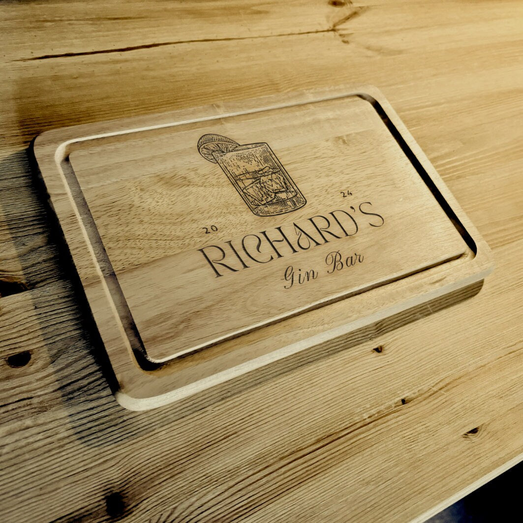 Personalised Gin Bar Chopping Board | Cocktail Gift | Couple Gifts | Housewarming | Pub Name Wooden | Birthday Gift | Home Bar Gift