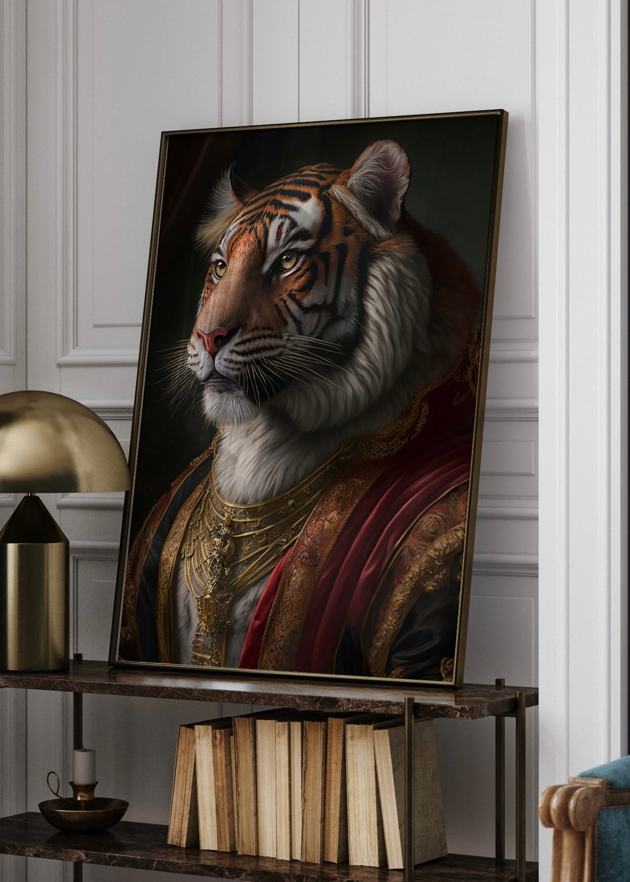 Royal Tiger Renascence Wall Art | Altered Vintage Style Portrait