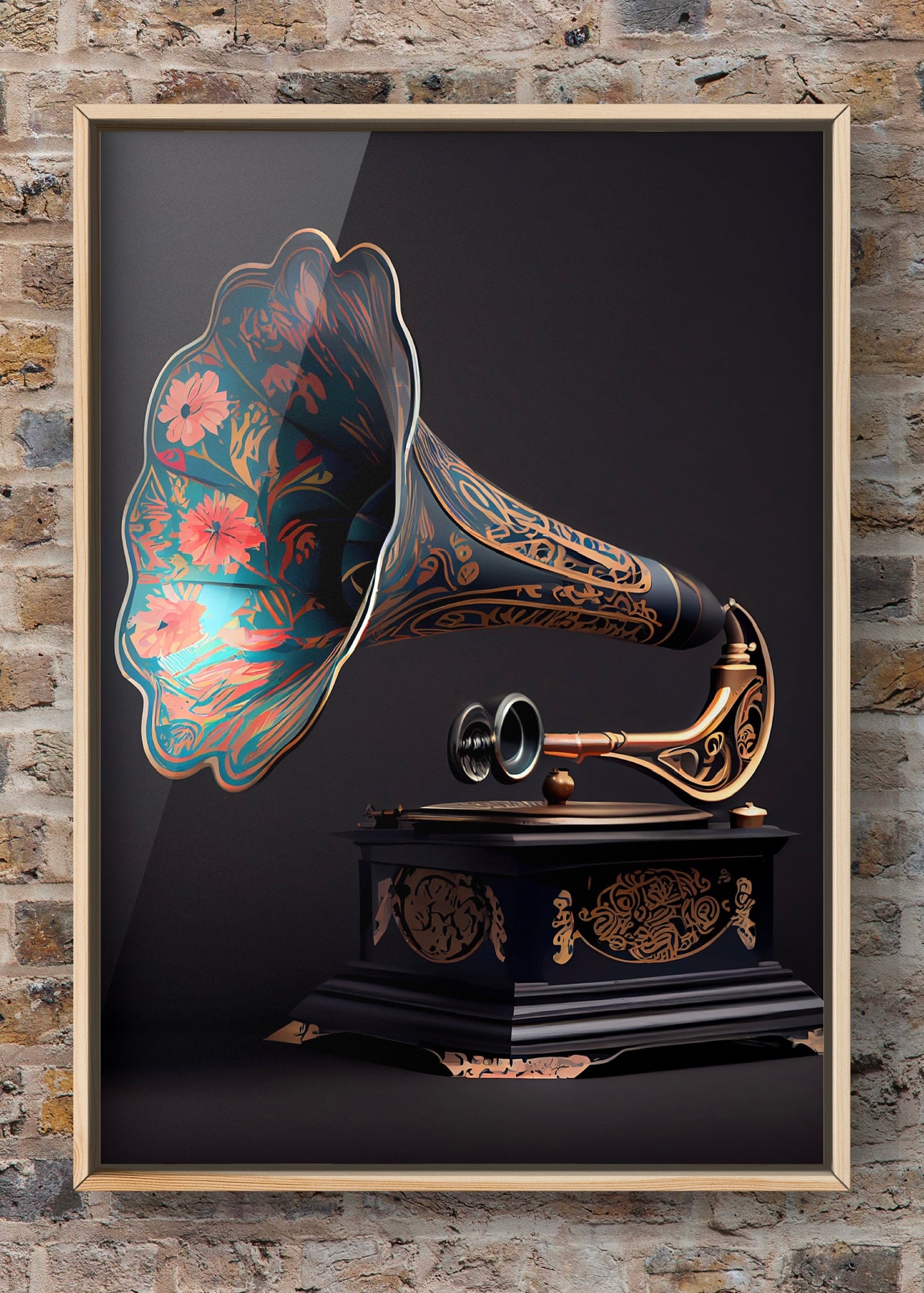 The Old Gramophone Retro Floral  | Music Poster Wall Art