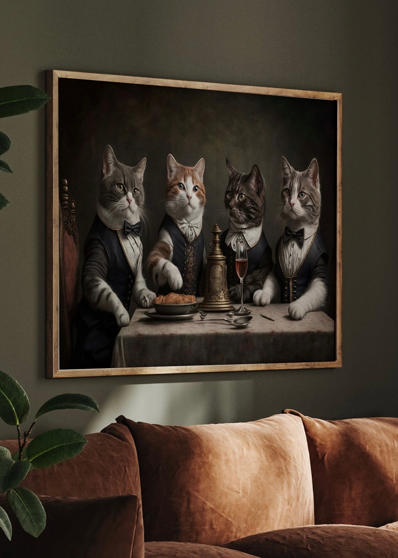 Dinner with the Four Cats Renascence Wall Art | Altered Vintage Style Portrait