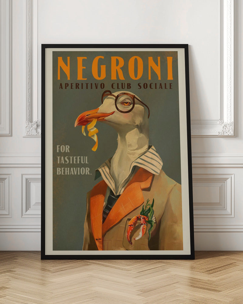 Vintage Art Deco Negroni Poster Of A Fancy Seagull