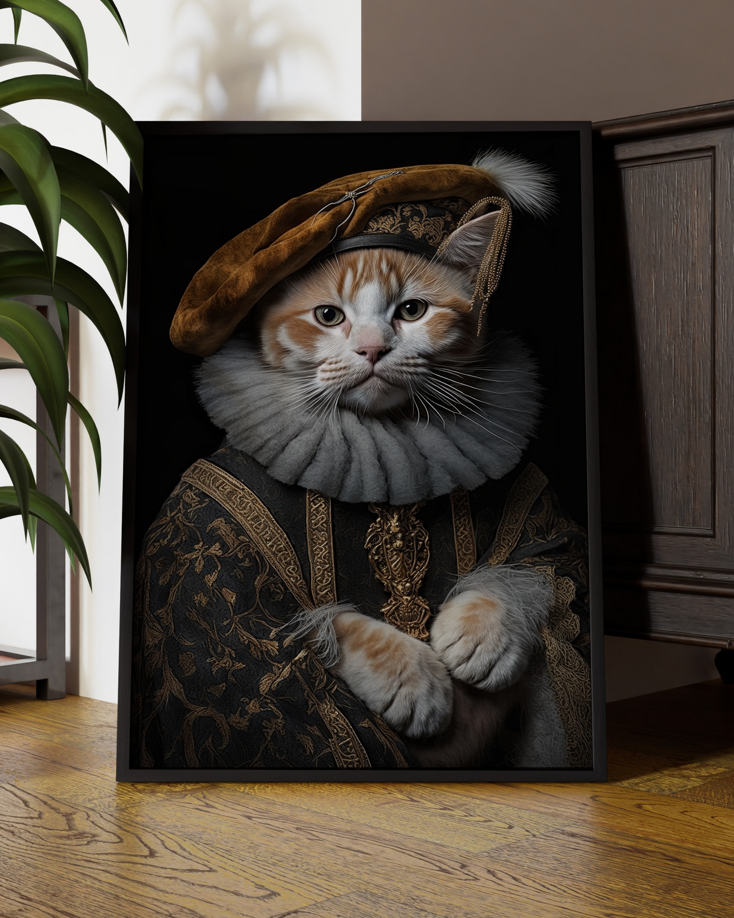 Mr Puss | Altered Renaissance Cat  Portrait Wall Art