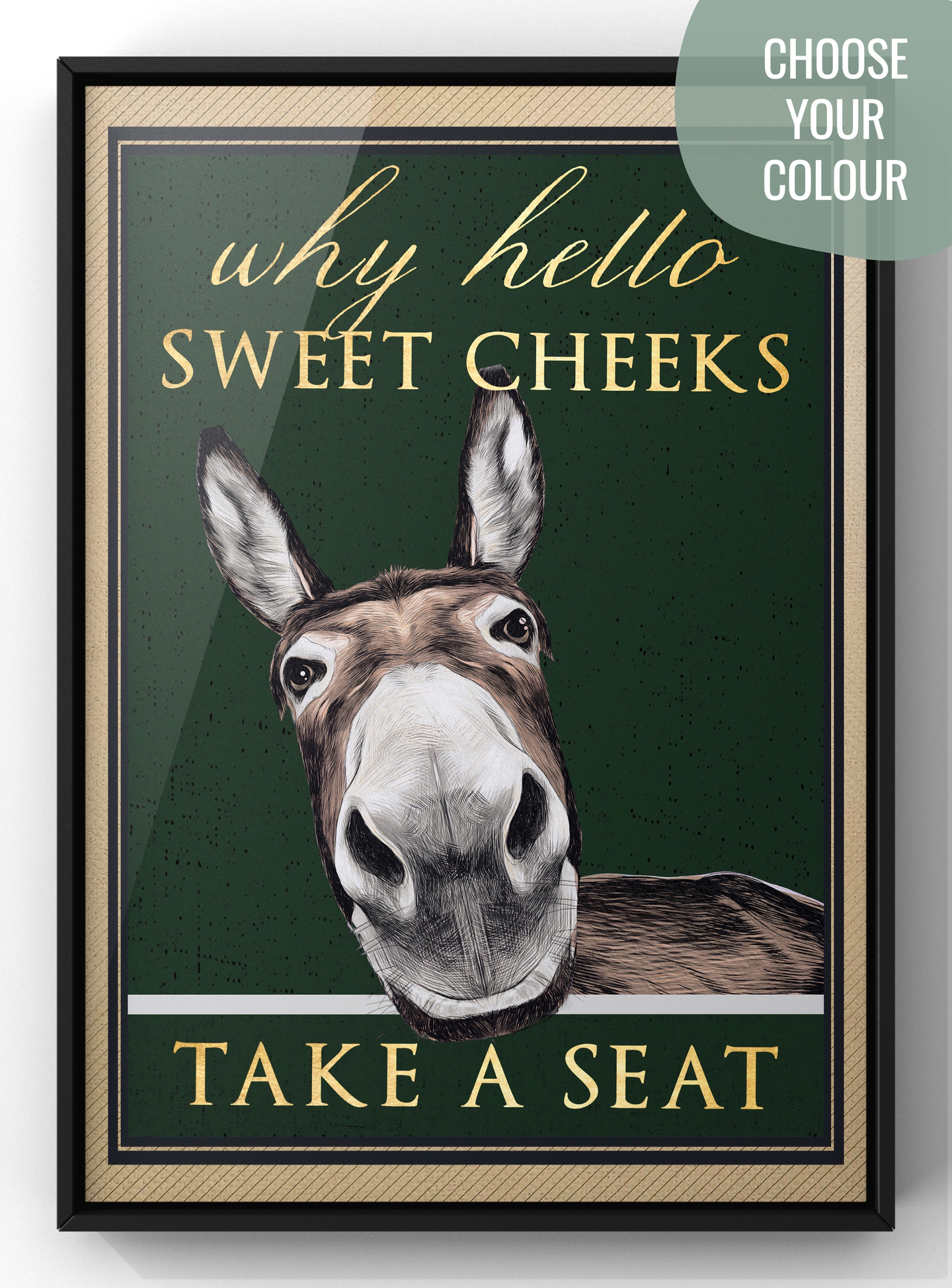 Hello Sweet Cheeks Donkey Print | Funny Bathroom Wall Art | Downstairs Toilet Wall Art