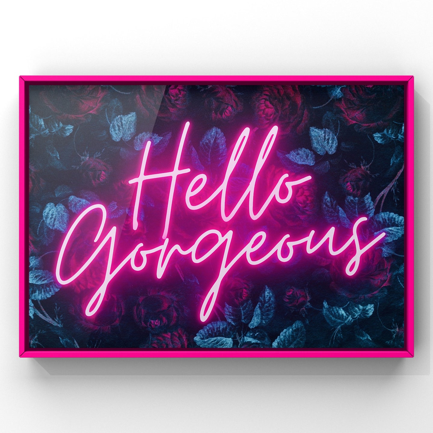Hello Gorgeous Dark Floral Neon Quote Print | Tropical Poster Wall Art