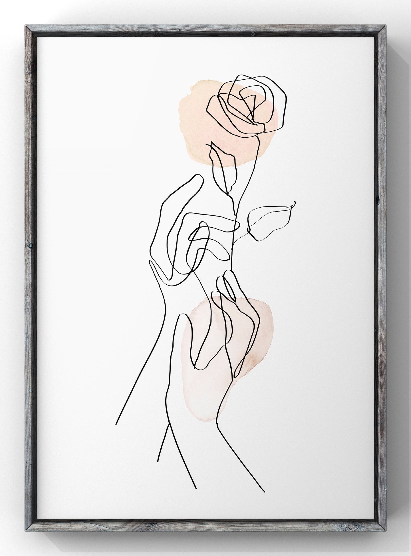 One Line Holding the Rose Watercolour Print  | Minimal Wall Art Print