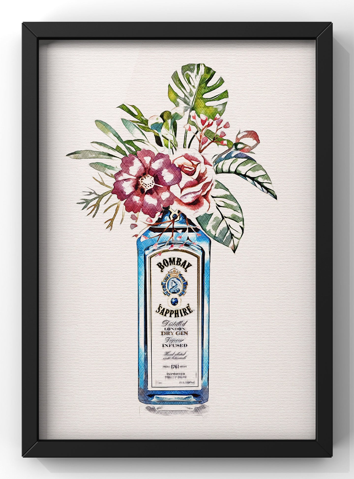 Bombay Sapphire Gin Bottle Illustration Print | Kitchen Gin Wall Art