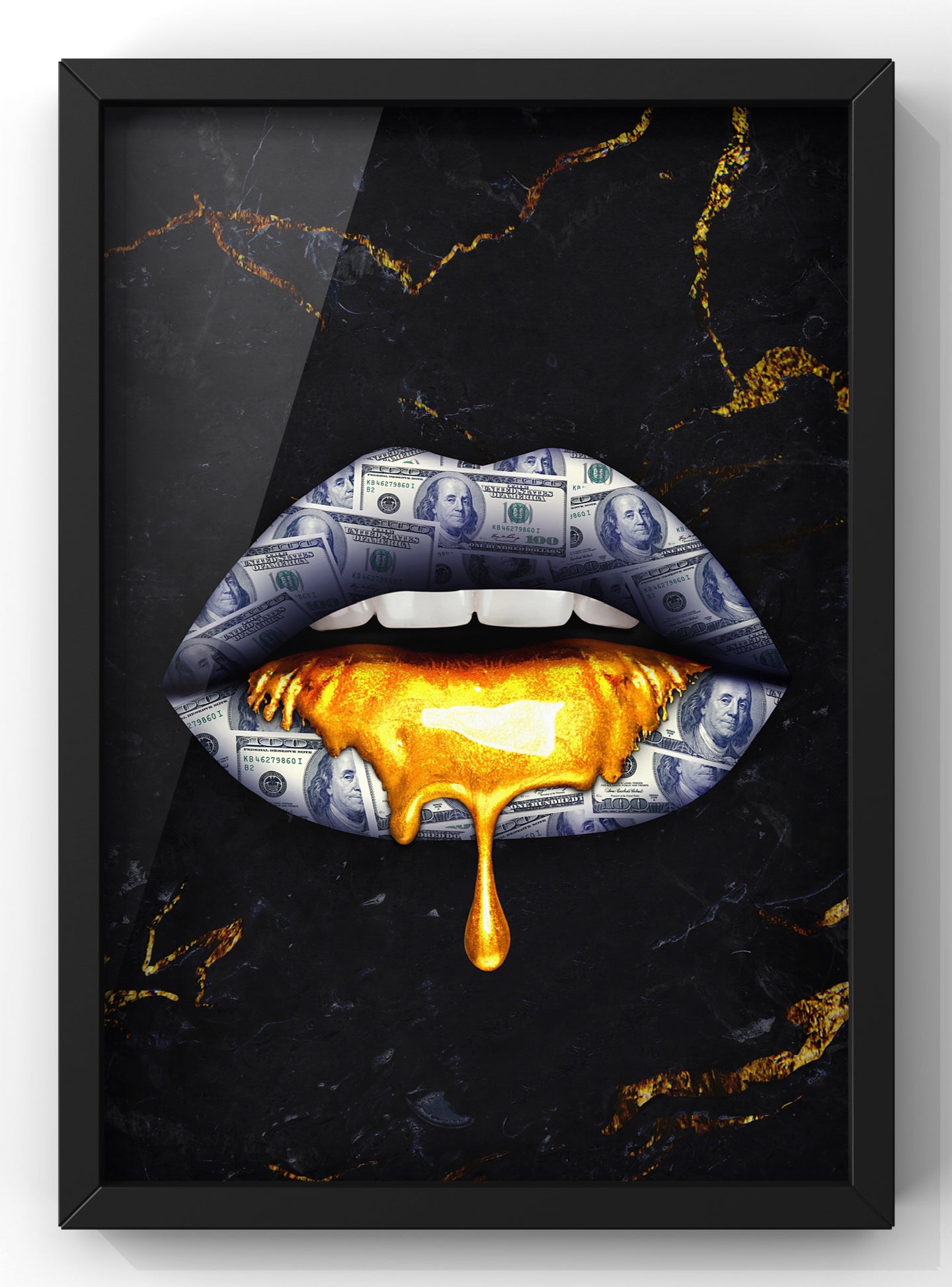 Gold Lips Wall Art | Money Gold Dripping Print