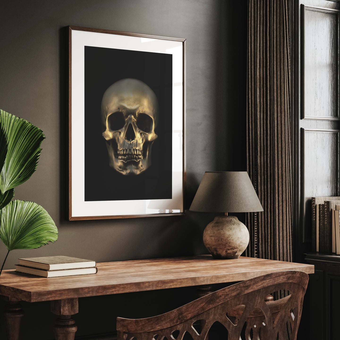 Gold Skull Dark Punk Wall Art Print | Black & Gold Home Decor