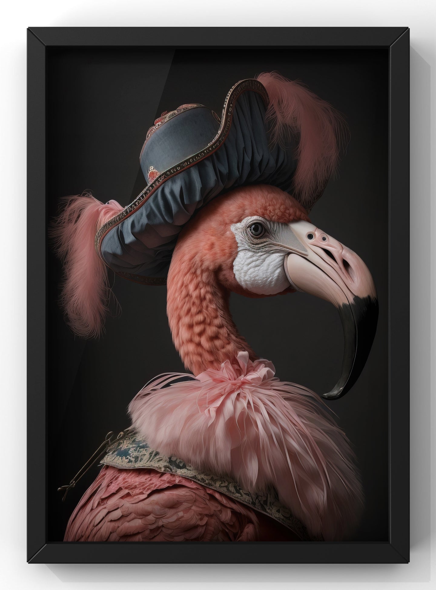 Flamingo Portrait | Altered Vintage Pink Flamingo Renaissance Print | Premium Wall Art