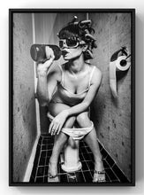 Load image into Gallery viewer, Drinking In the Bathroom Party Girl Print | Black &amp; White Photography Wall Art

