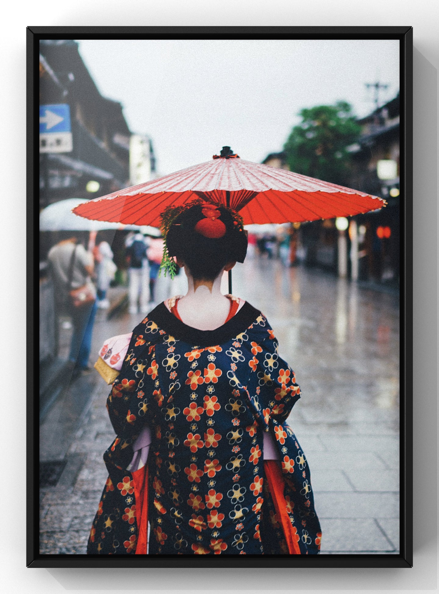 Geisha Walk In Street | Japanese Umbrella photograph Wall Art