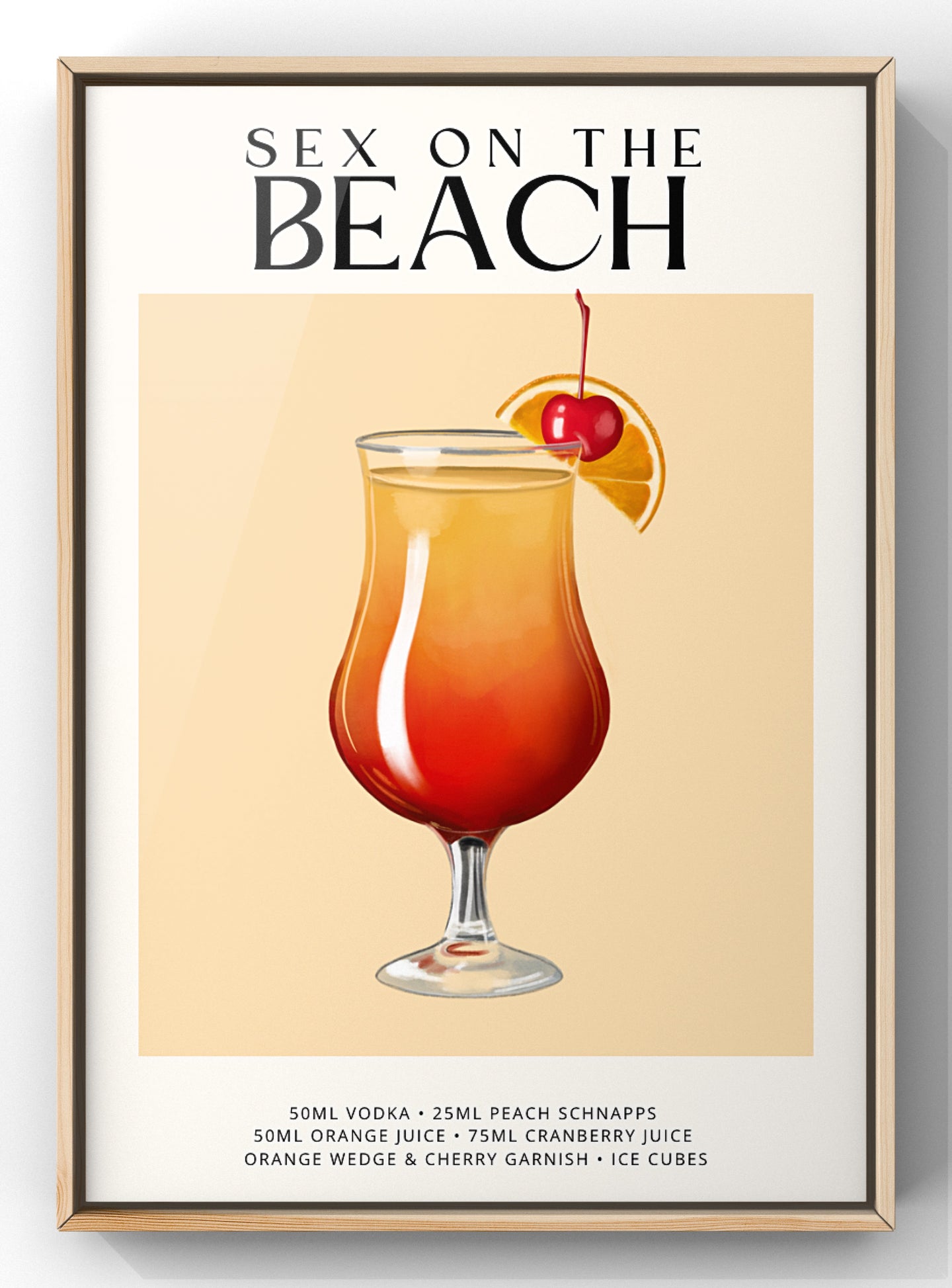 Sex on The Beach Cocktail Recipe Poster | Kitchen Cocktail Wall Art | Home  Bar Decor